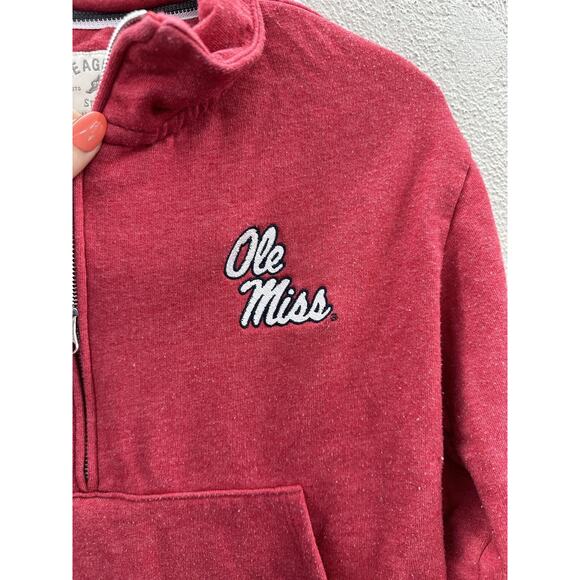 League Collegiate Womens Sweatshirt Size Small Ole Miss Red 1/4 Zip Pullover - Picture 3 of 11